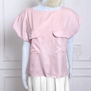 New 80's 90's ASSANTI Pink Silk Cotton Blend Shoulder Pad Baby Pink Blouse Top S